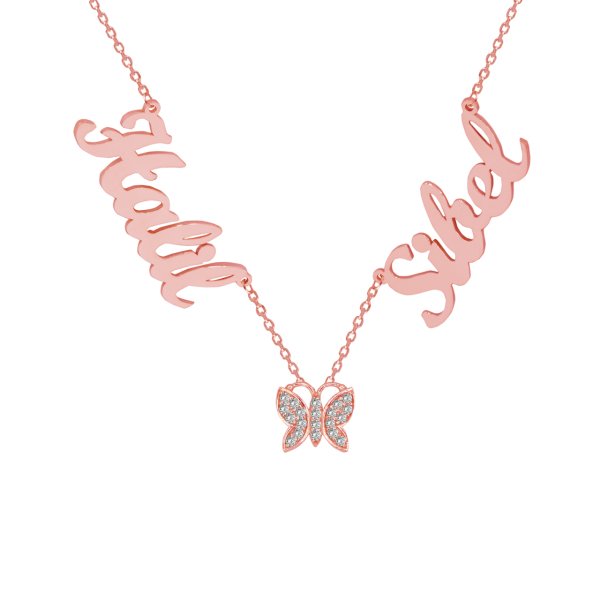 Gümüş Kelebekli 2 İsimli Aile Kolyesi