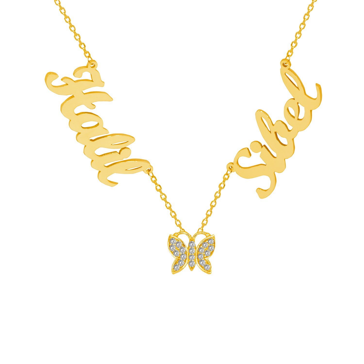 Gümüş Kelebekli 2 İsimli Aile Kolyesi