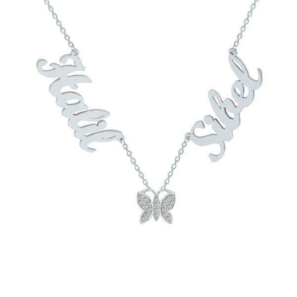 Gümüş Kelebekli 2 İsimli Aile Kolyesi