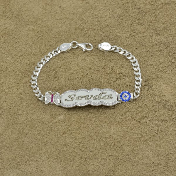 Gümüş Nazar Boncuklu İsimli Çocuk Bileklik