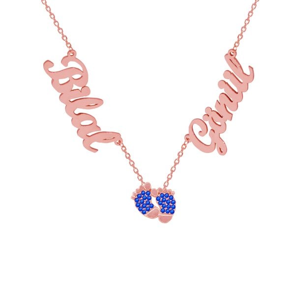 Gümüş Bebek Patikli 2 İsimli Aile Kolyesi