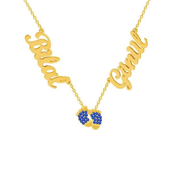 Gümüş Bebek Patikli 2 İsimli Aile Kolyesi