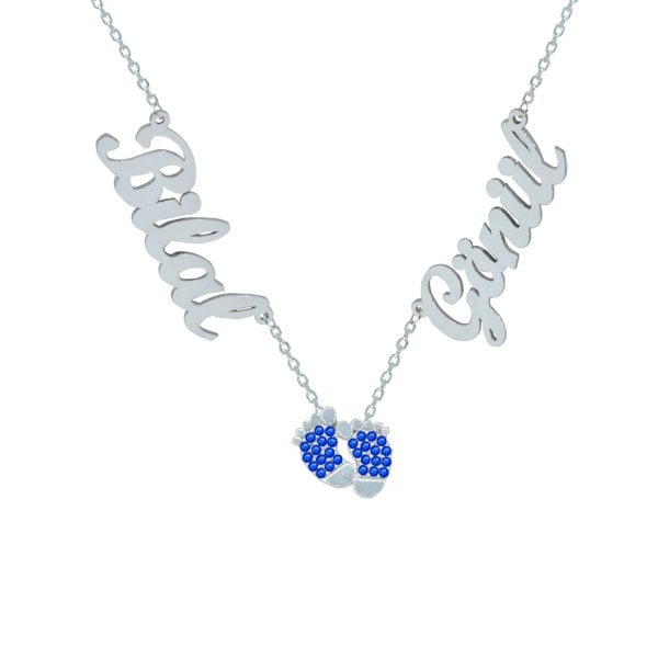 Gümüş Bebek Patikli 2 İsimli Aile Kolyesi