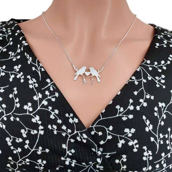 Gümüş Kişiye Özel Kuş Tasarımlı Harfli Kolye