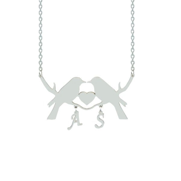 Gümüş Kişiye Özel Kuş Tasarımlı Harfli Kolye
