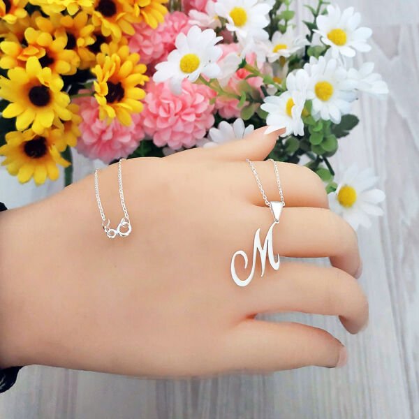 Gümüş Taşsız Harf Kolye