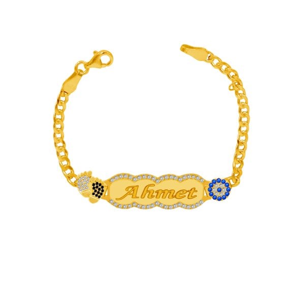 Gümüş Siyah Beyaz Patikli İsimli Çocuk Künyesi