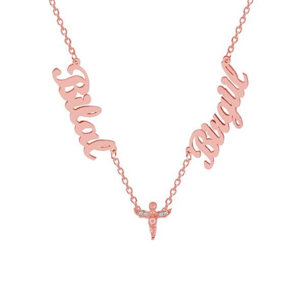 Gümüş Melek Kanatlı 2 İsimli Aile Kolyesi