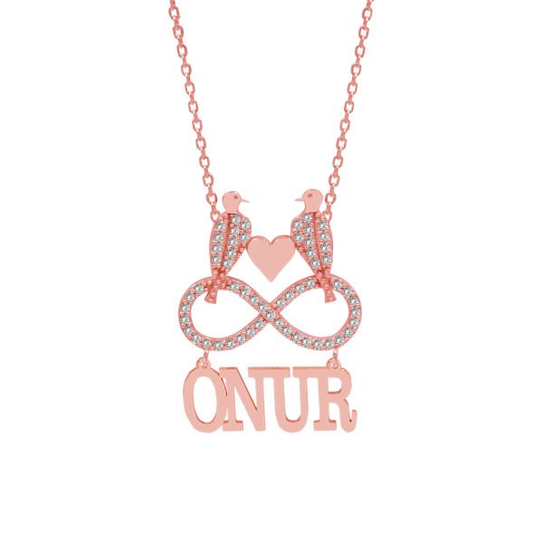 Gümüş Taşlı Kuş Sonsuzluk Tasarım Altı İsimli Kolye
