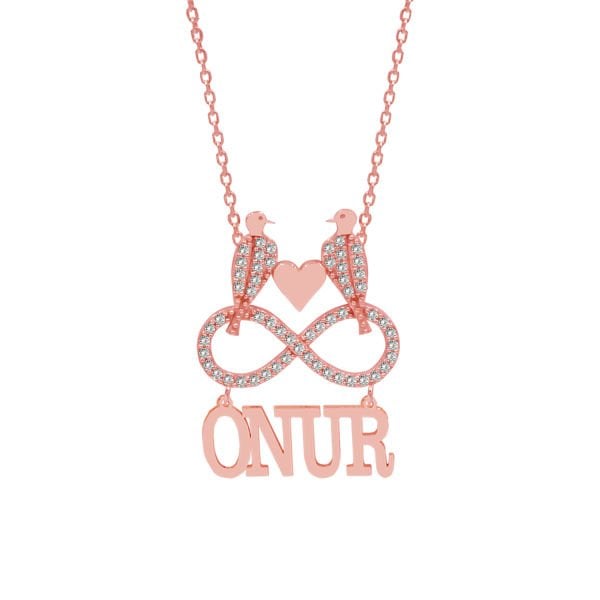 Gümüş Taşlı Kuş Sonsuzluk Tasarım Altı İsimli Kolye