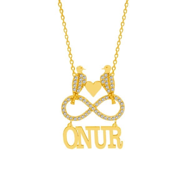 Gümüş Taşlı Kuş Sonsuzluk Tasarım Altı İsimli Kolye