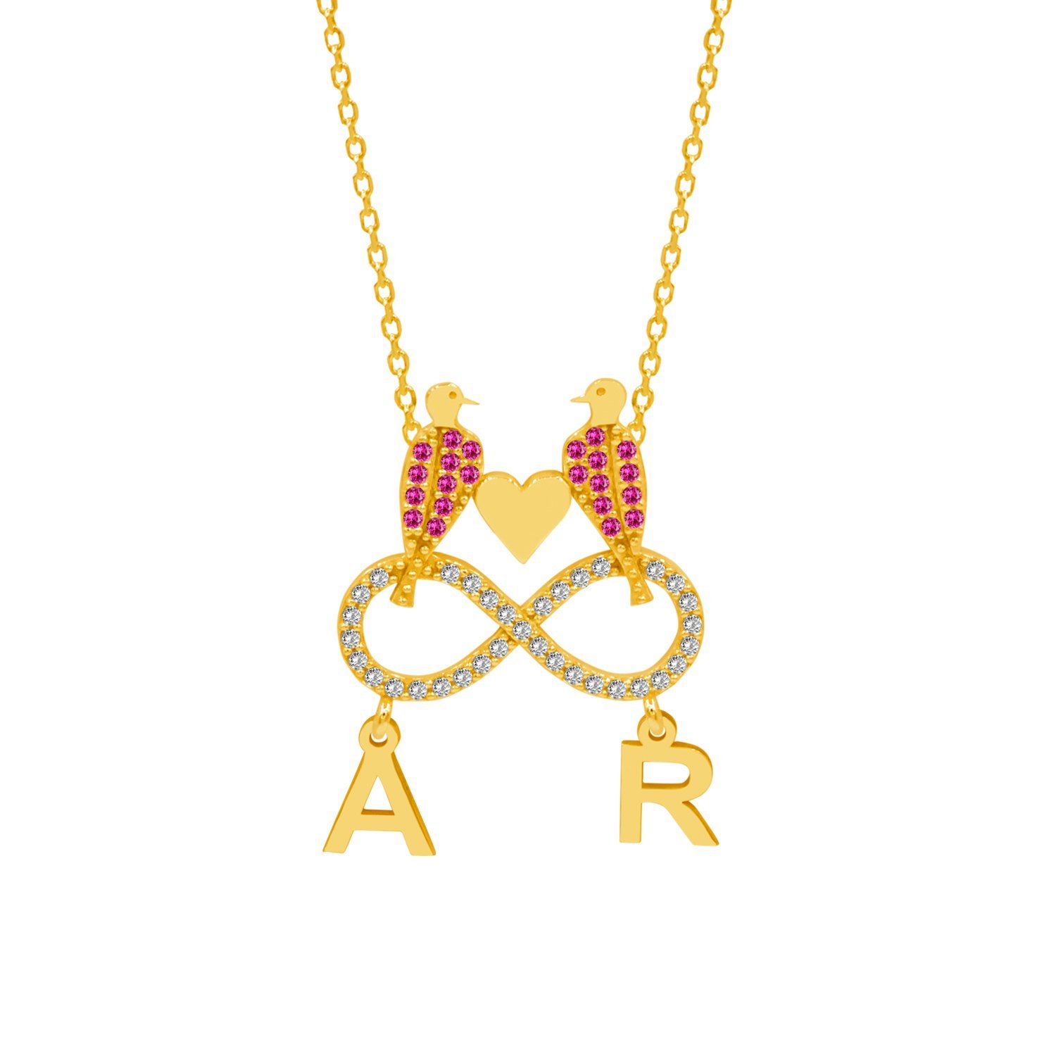 Gümüş Taşlı Kuş Sonsuzluk Tasarım Altı Harfli Kolye