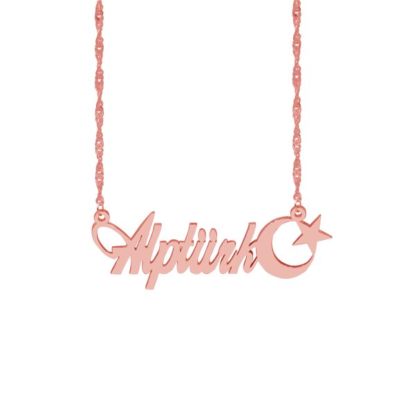 Gümüş Özel Tasarım Ay Yıldızlı İsimli Kolye