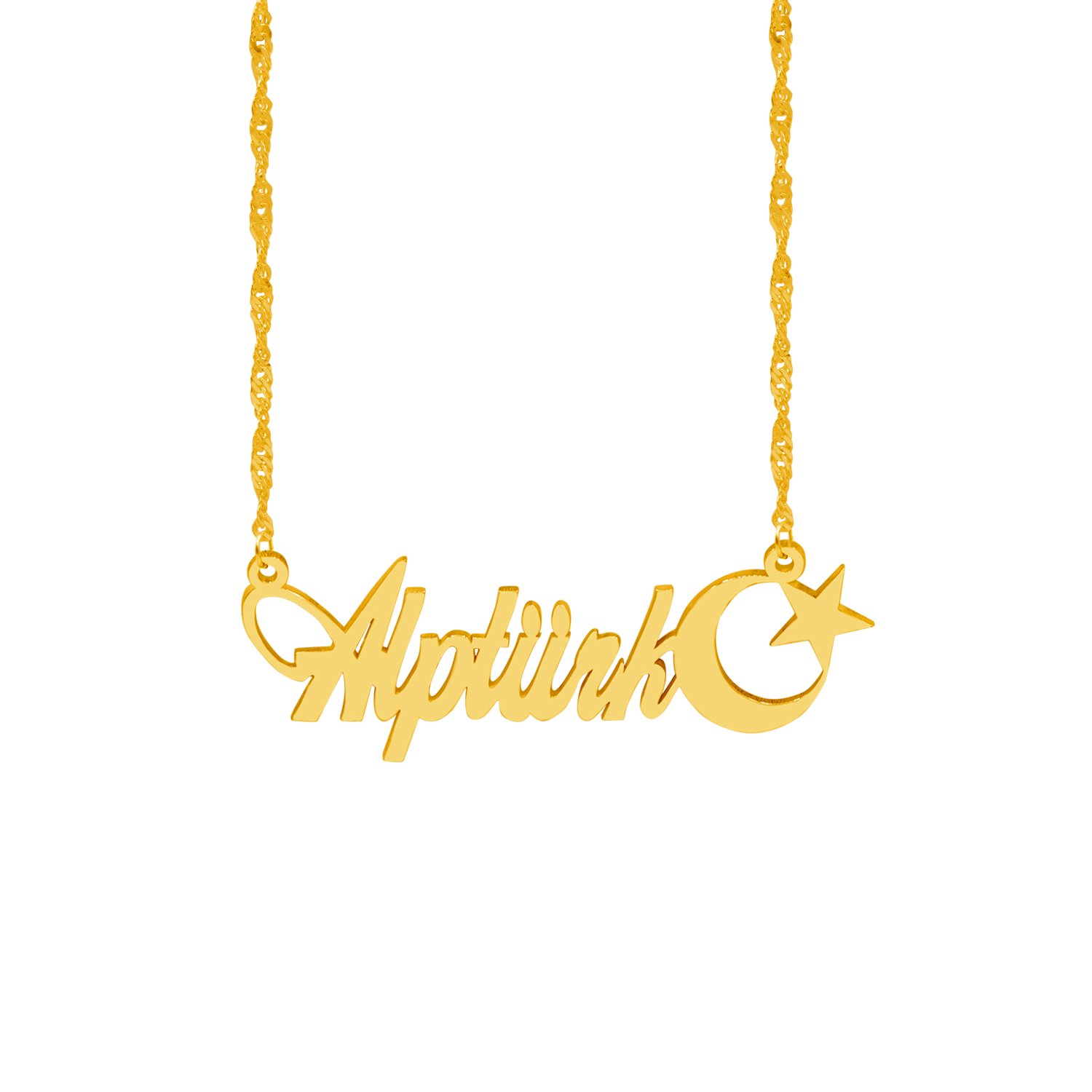 Gümüş Özel Tasarım Ay Yıldızlı İsimli Kolye