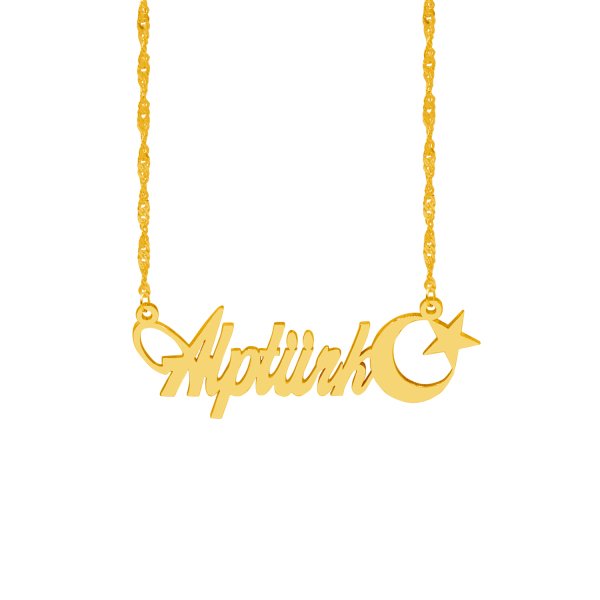 Gümüş Özel Tasarım Ay Yıldızlı İsimli Kolye