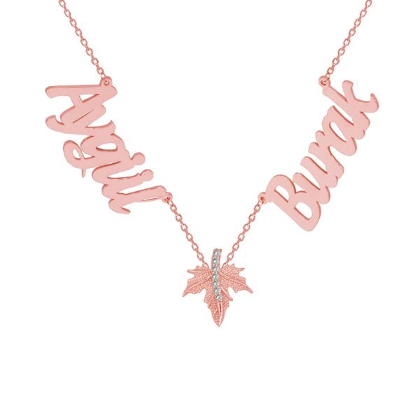 Gümüş Çınar Yapraklı 2 İsimli Kolye