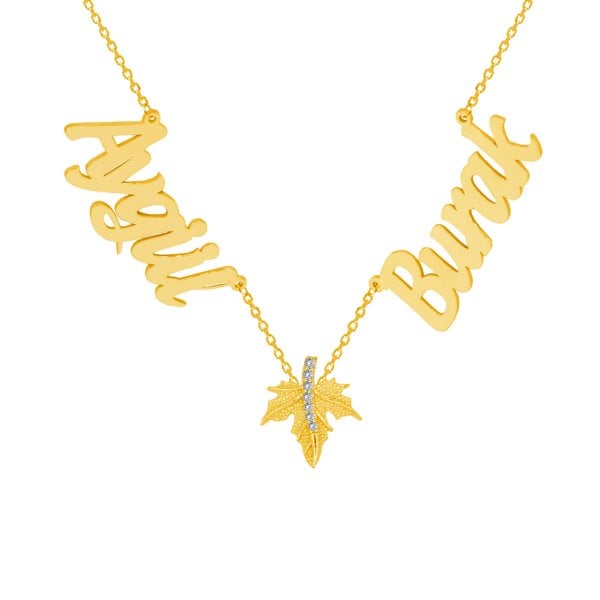 Gümüş Çınar Yapraklı 2 İsimli Kolye