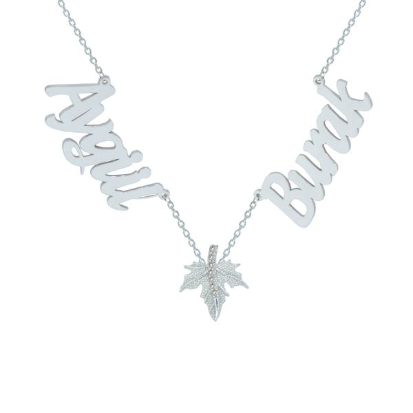 Gümüş Çınar Yapraklı 2 İsimli Kolye