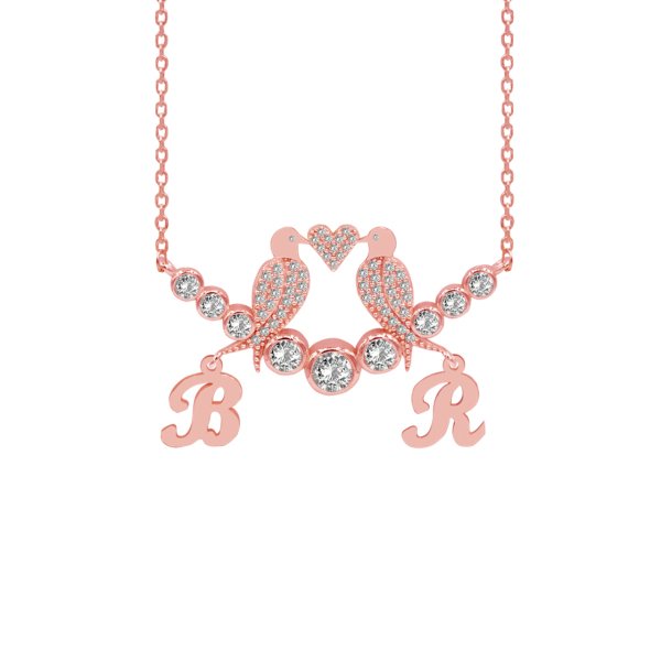 Gümüş Taşlı Kuş Tasarımlı Altı Harfli Kolye