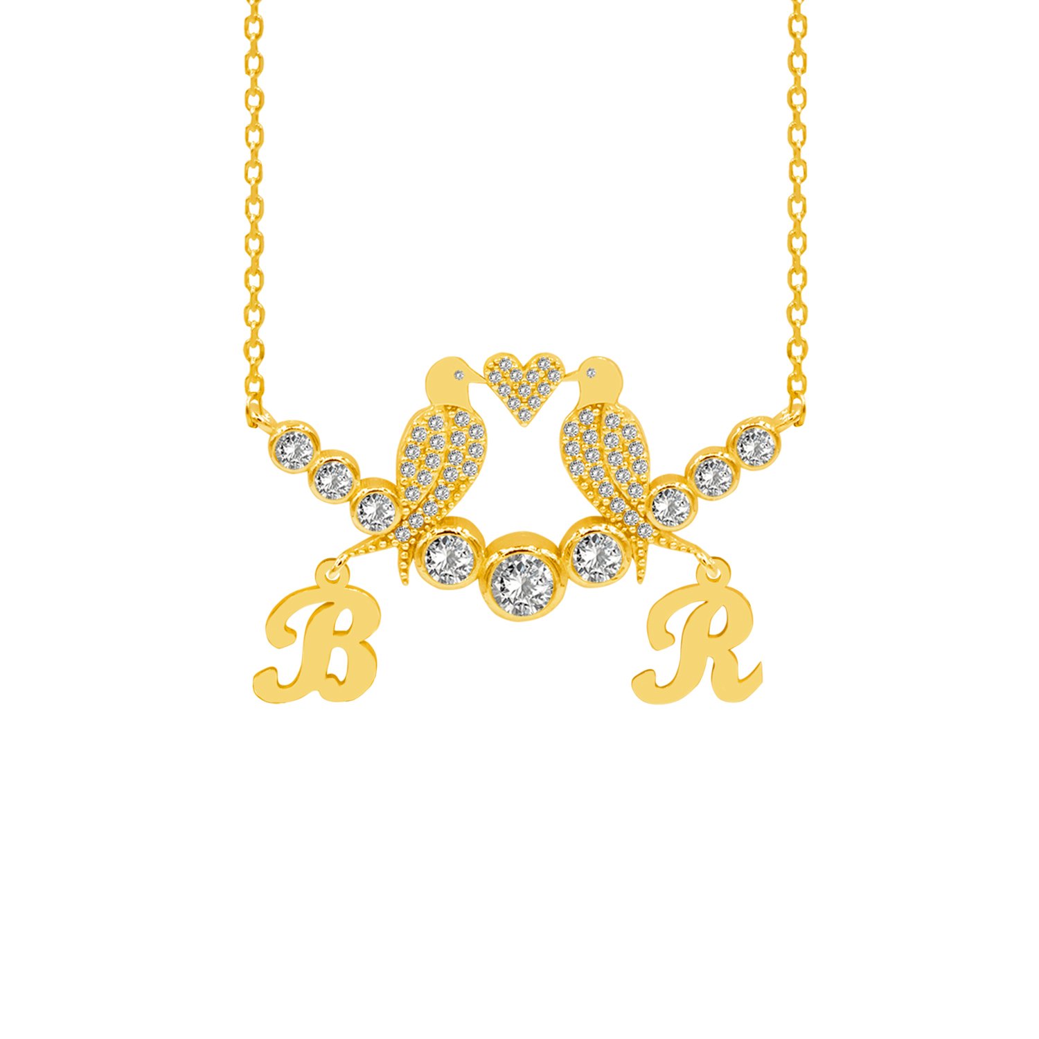 Gümüş Taşlı Kuş Tasarımlı Altı Harfli Kolye