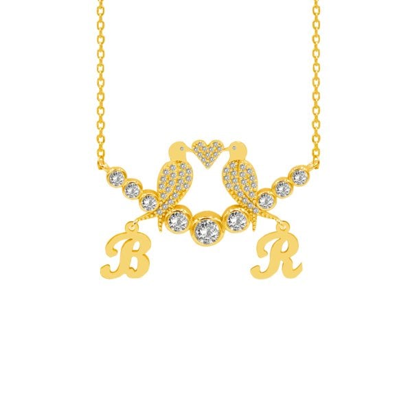 Gümüş Taşlı Kuş Tasarımlı Altı Harfli Kolye