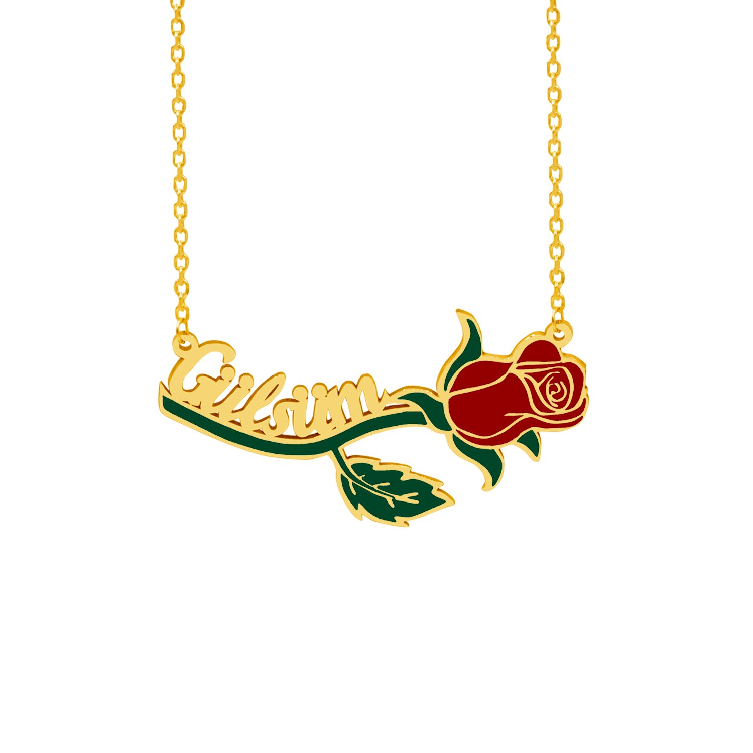 Gümüş Özel Tasarım Güllü İsimli Kolye