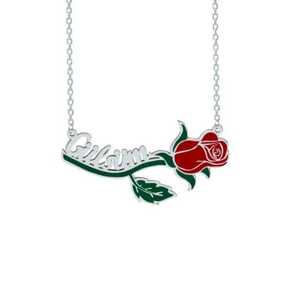 Gümüş Özel Tasarım Güllü İsimli Kolye