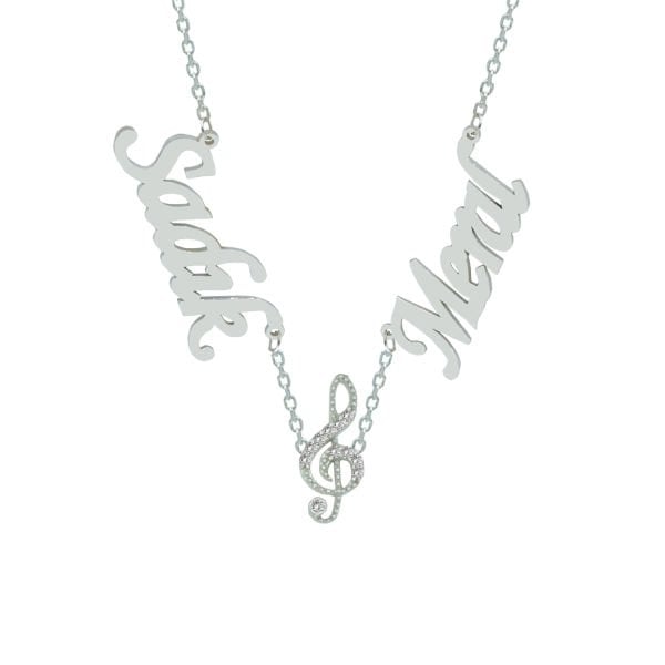 Gümüş Solo Anahtarı 2 İsimli Aile Kolyesi