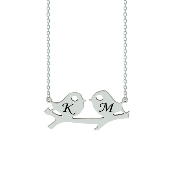 Gümüş Kişiye Özel Kuş Tasarımlı Harfli Kolye
