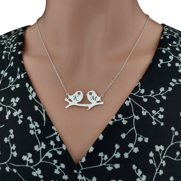 Gümüş Kişiye Özel Kuş Tasarımlı Harfli Kolye