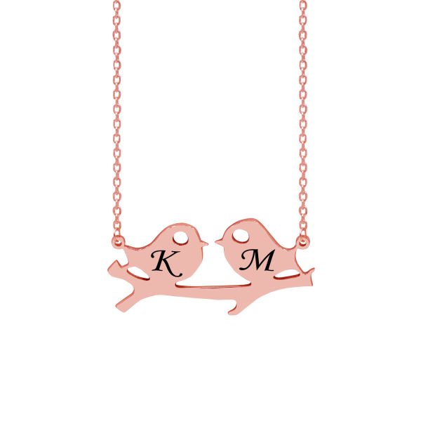 Gümüş Kişiye Özel Kuş Tasarımlı Harfli Kolye