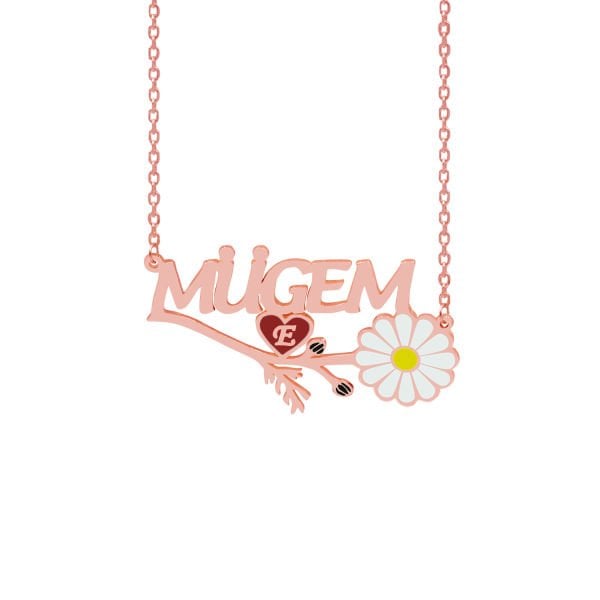 Gümüş Kalpli Tasarım İsimli Papatya Kolye