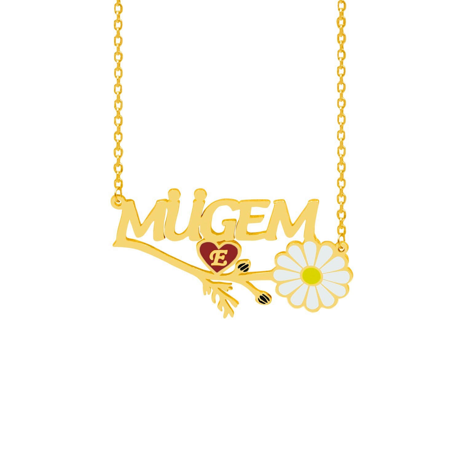 Gümüş Kalpli Tasarım İsimli Papatya Kolye