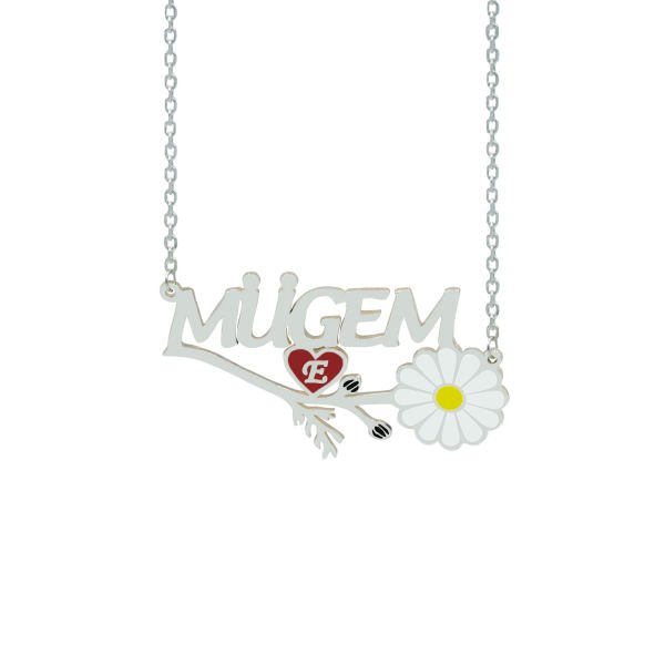 Gümüş Kalpli Tasarım İsimli Papatya Kolye