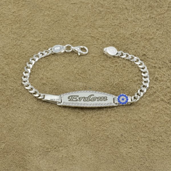 Gümüş Nazar Boncuklu İsimli Bebek Bilekliği