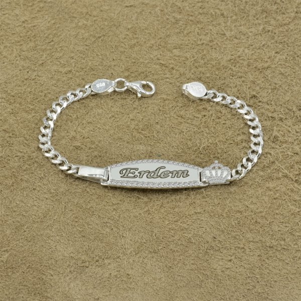 Gümüş Taşlı Plaka İsimli Çocuk Bileklik