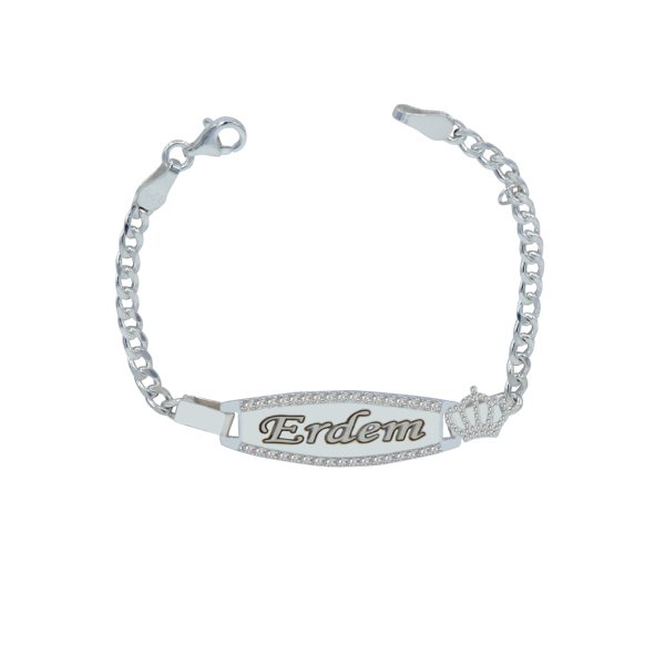 Gümüş Taşlı Plaka İsimli Çocuk Bileklik