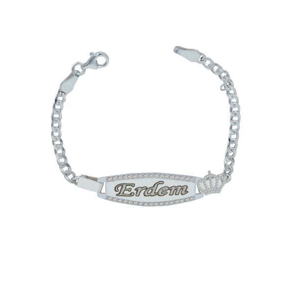 Gümüş Taşlı Plaka İsimli Çocuk Bileklik