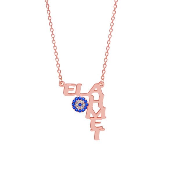 Gümüş Nazar Boncuklu İki isimli Kolye