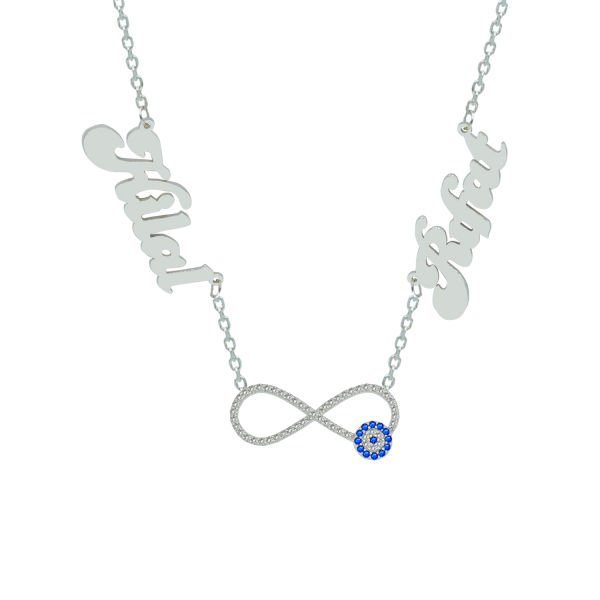 Gümüş Nazar Boncuklu Sonsuzluk 2 İsimli Kolye