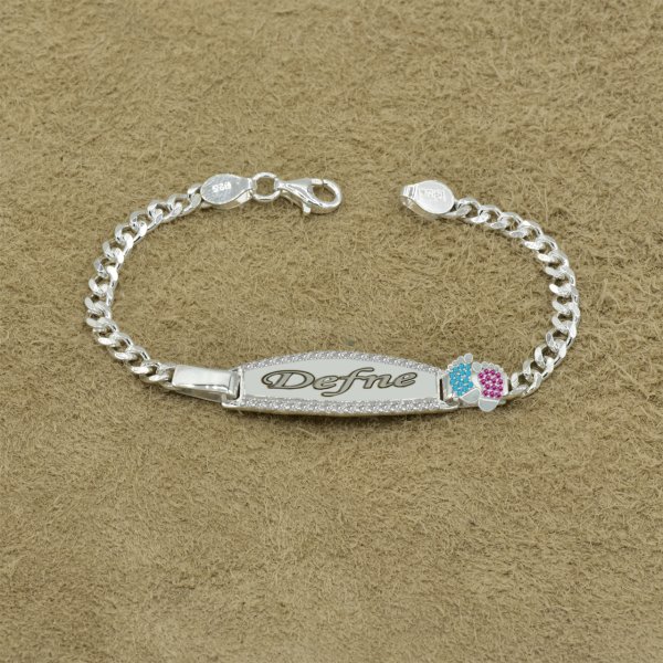 Gümüş Taşlı Plaka İsimli Bebek Bileklik