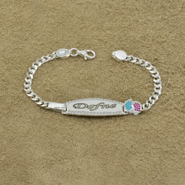 Gümüş Taşlı Plaka İsimli Bebek Bileklik