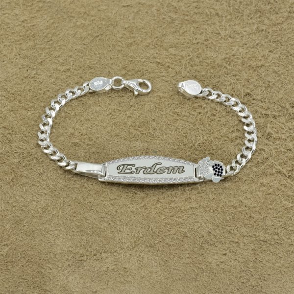 Gümüş Taşlı Plaka İsimli Bebek Künyesi