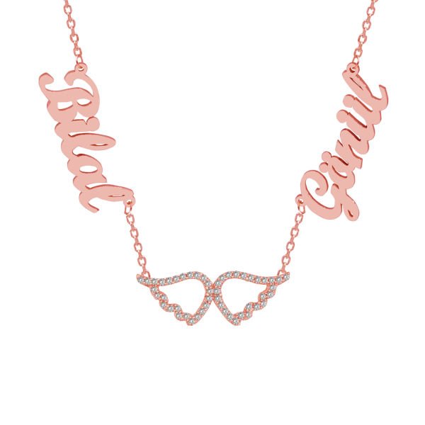 Gümüş Taşlı Kanatlı 2 İsimli Aile Kolyesi