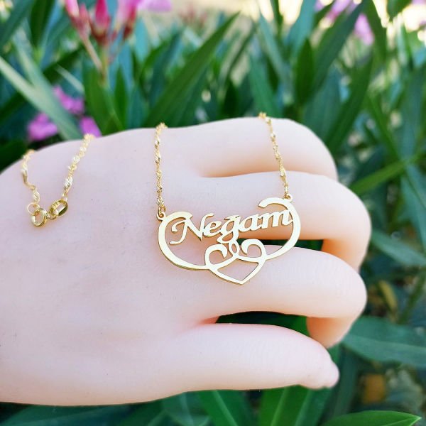 Gümüş Özel Tasarım Altı Kalp Desenli İsimli Kolye