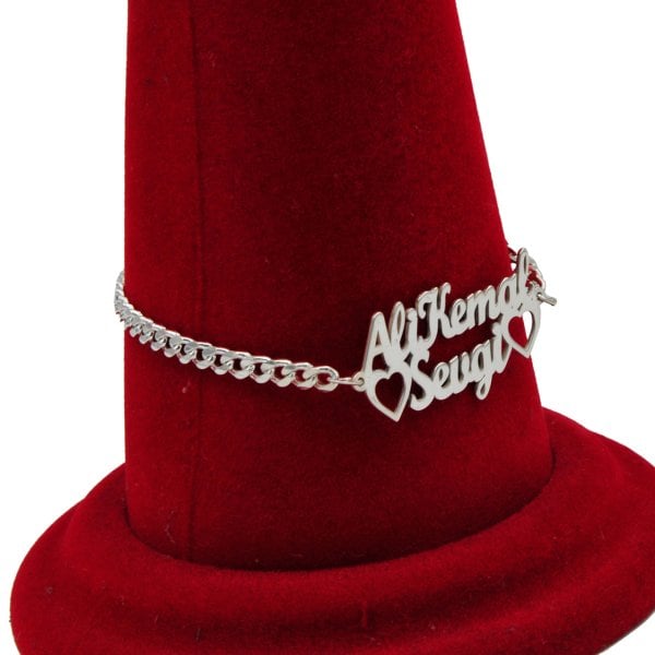 Gümüş Kalpli 2 İsimli Bayan Bileklik