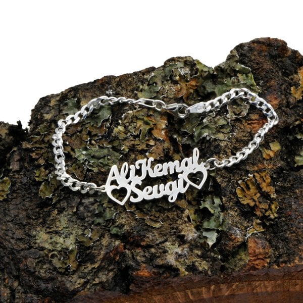 Gümüş Kalpli 2 İsimli Bayan Bileklik