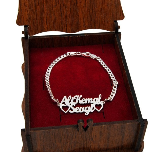 Gümüş Kalpli 2 İsimli Bayan Bileklik