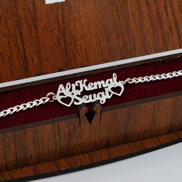 Gümüş Kalpli 2 İsimli Bayan Bileklik