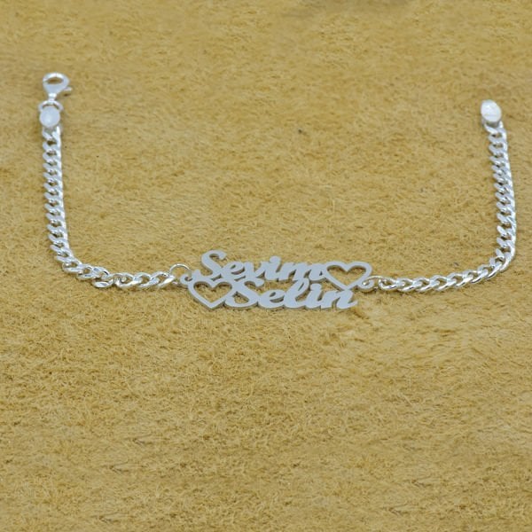 Gümüş Kalpli 2 İsimli Bayan Bileklik